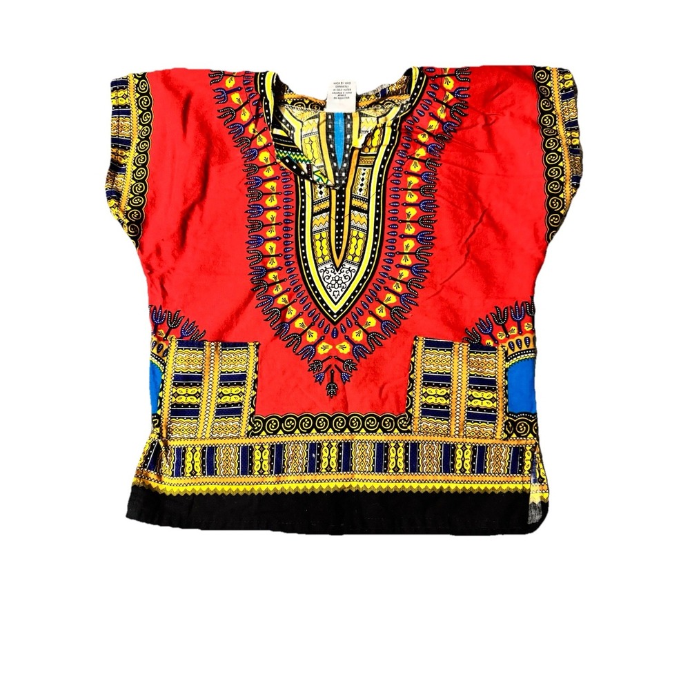 African Dashiki Top‎ Red Tribal Boho Cotton Unisex Kids